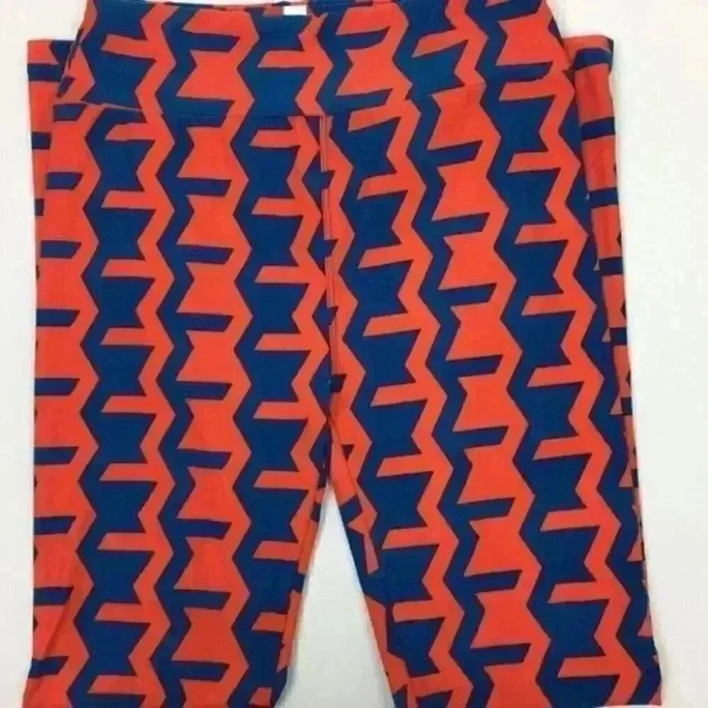 New Lularoe One Size OS leggings Orange Blue 2-12 - Picture 1 of 8
